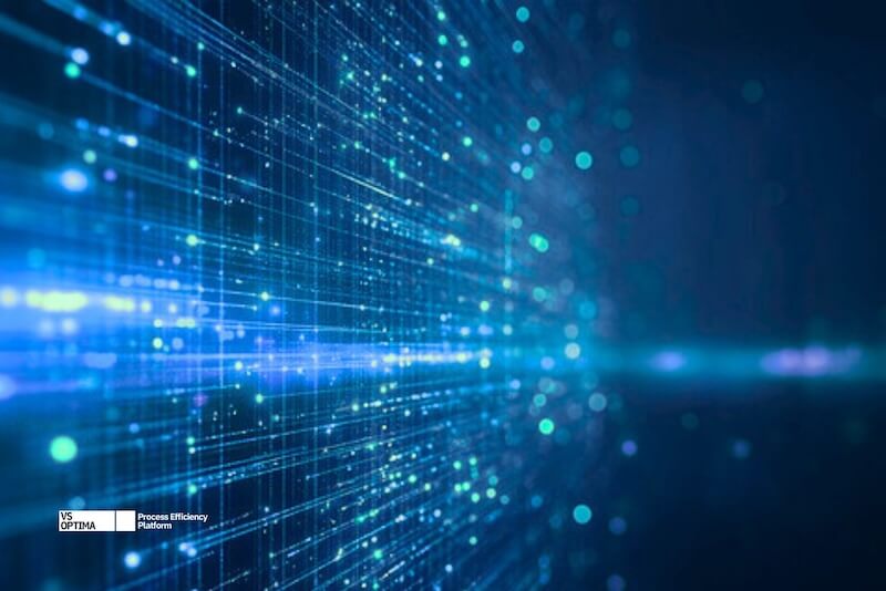 Digital Twin of the Organization abstract background with glowing blue data lines